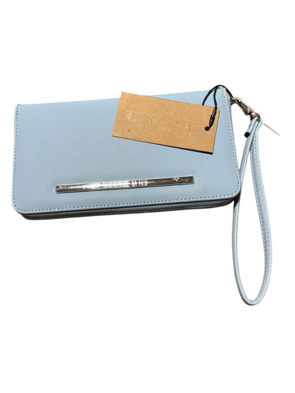 Steve Madden Light Blue Zip Clutch with Silver Bar